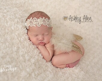 Gold Baby Wing Set / Baby Angel Wing Set / Beaded Lace Headband / Angel Wings / Newborn Photo Prop / Newborn Wing / Newborn Angel Costume