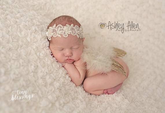 READY TO SHIP, Gold Glitter Angel Baby Wing and Baby Halo Headband Set Beautiful Newborn Photo Prop Newborn Wing Prop