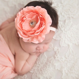 Coral Flower, Coral Flower Headband, Peach Headband, Baby Girl Headband, Baby Headband, Flower Headband, Delaney