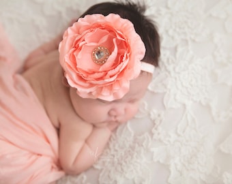 Coral Flower, Coral Flower Headband, Peach Headband, Baby Girl Headband, Baby Headband, Flower Headband, Delaney