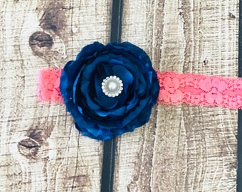 Delaney / Navy Headband / Navy Flower Headband / Baby Girl Headband / Baby Headband / Photo Prop / Newborn Prop / Baby Girl Photo Prop