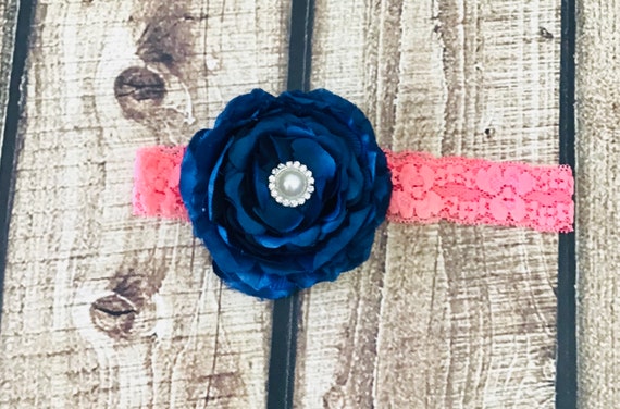 Delaney / Navy Headband / Navy Flower Headband / Baby Girl Headband / Baby Headband / Photo Prop / Newborn Prop / Baby Girl Photo Prop