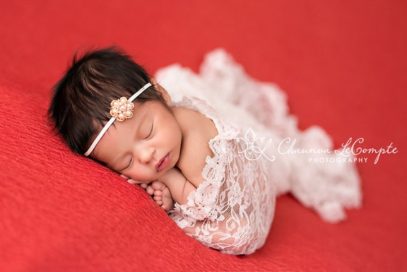 READY TO SHIP, Rhinestone Pearl Headband, Petite Headband, Simple Headband, Christening Headband, Baptism Headband, Newborn Headband