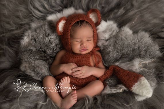 Fox Mohair Romper and Bonnet / Mohair Wrap / Newborn Photo Prop / Mohair Newborn Prop / Newborn Romper / Fox Prop / Knit Romper / RTS