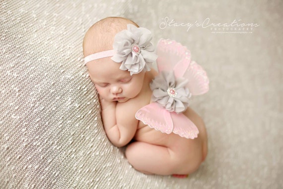 Pink and Grey Butterfly Wing Set, Newborn Wings, Newborn Wing Prop, Baby Wing Prop, Newborn Photo Prop, Newborn Butterfly Wings