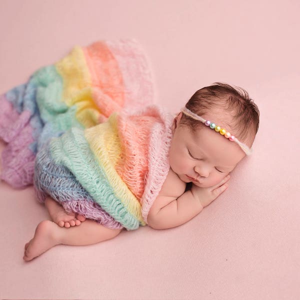 Rainbow Mohair Wrap, Newborn Photo Prop, Newborn Wrap, Mohair Wrap, Rainbow Prop, Rainbow Baby, Pastel Rainbow Baby Gift