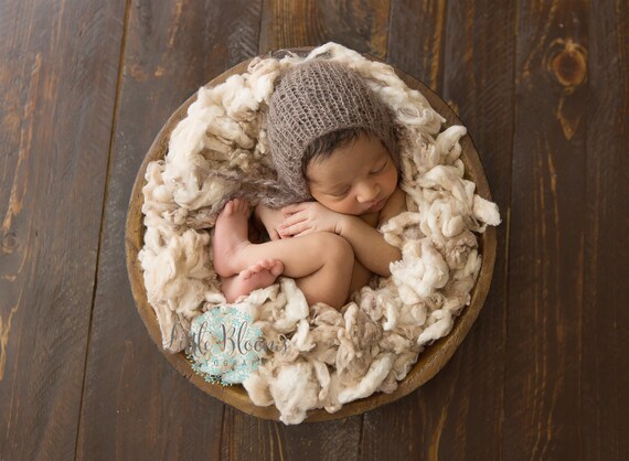 Brown Newborn Pants / Brown Knit Pants / Mohair Photo Prop / Mohair Bonnet / Newborn Photo Prop / Newborn Knit Outfit / Brown Bonnet / RTS