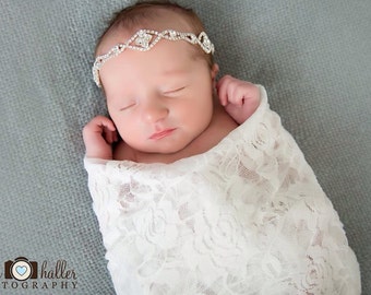 Diadema plateada con diamantes de imitación / Diadema con diamantes de imitación / Diadema para niña / Diadema para bebé / Diadema para bautizo / Diadema para bautizo / Niña