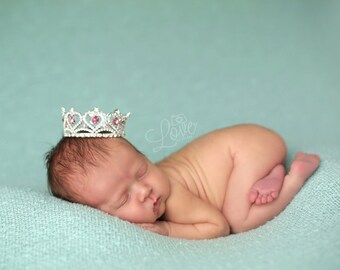 Newborn Rhinestone Crown / First Birthday Crown / Baby Shower Gift / Newborn Photo Prop / Flower Girl Crown / Baby Girl Crown / Pink Crown