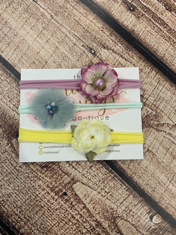 Petite flower Headband / Stretchy Headband / Newborn through Through Toddler Headband / Petite Headband / Baby Girl Headband / Headband Set