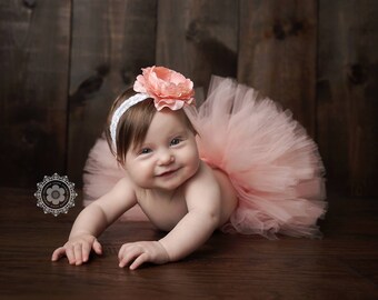 Delaney, Peach Headband, Peach Flower Headband, Baby Girl Headband, Baby Headband, Photo Prop, Newborn Prop, Baby Girl Photo Prop