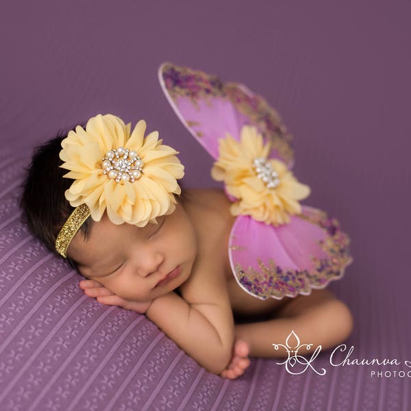 Lavender and Yellow Butterfly Wing Set, Newborn Wings, Newborn Wing Prop, Baby Wing Prop, Newborn Photo Prop, Newborn Butterfly Wings