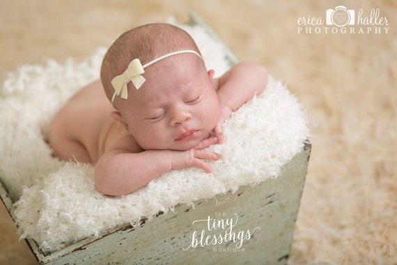 Sequin Bow Headband / Petite Bow Headband / Newborn Headband / Petite Headband / Baby Girl Headband / Christening Headband/ Baptism Headband