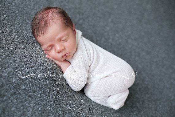 White Waffle Knit Romper / Photo Prop / Knit Romper / Newborn Photo Prop / White Knit Romper / Hooded Romper / Footed Romper / RTS