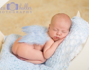 Alas de bebé azules / Conjunto de alas de ángel bebé / Alas de ángel de niño bebé / Alas de ángel azul / Accesorio fotográfico para recién nacidos / Ala de recién nacido / Traje de ángel recién nacido