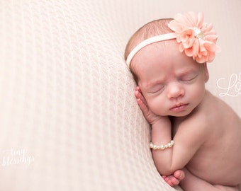 READY TO SHIP, Peach Headband, Flower Headband, Baby Girl Headband, Baby Headband, Newborn Headband, Newborn Photo Prop, ava