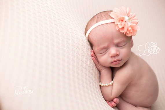 READY TO SHIP, Peach Headband, Flower Headband, Baby Girl Headband, Baby Headband, Newborn Headband, Newborn Photo Prop, ava