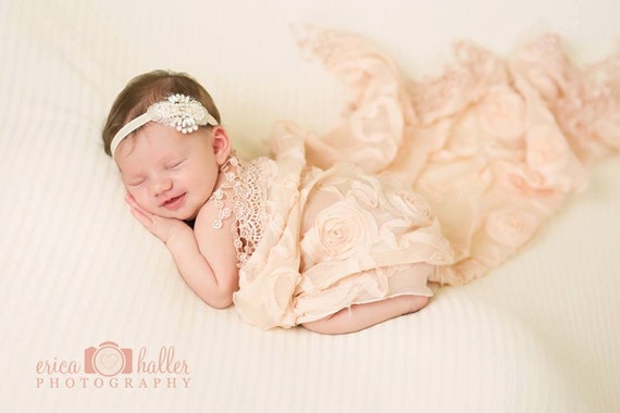Nora Pearl Beaded and Lace Headband Halo Tiara Beautiful Newborn Photo Prop Baby Headband