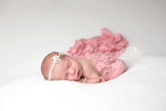 Mauve Rhinestone Flower Tie Back and Lace Wrap, Beautiful Newborn Photo Prop, Baby Tie Back, Newborn Photo Prop