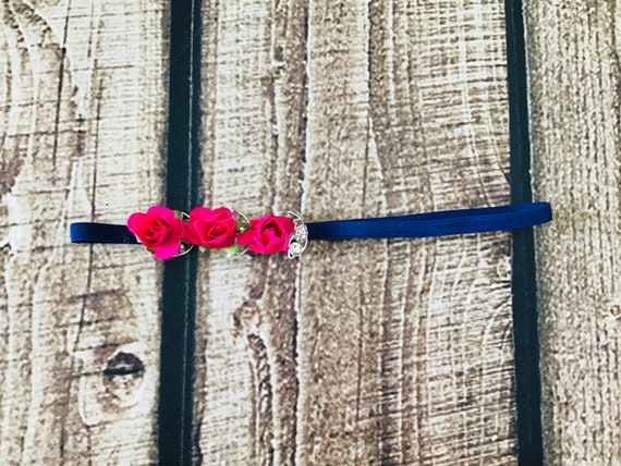 Navy Rhinestone Headband / Hot Pink Flower Headband / Baby Girl Headband / Baby Headband / Photo Prop / Newborn Prop / Baby Girl Photo Prop