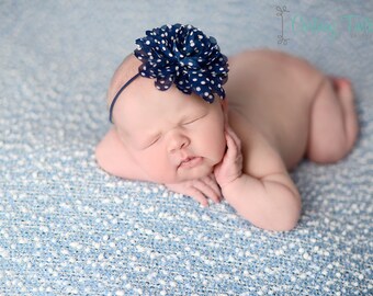 Mae, Navy Headband, Navy and White Headband, Flower Headband, Baby Girl Headband