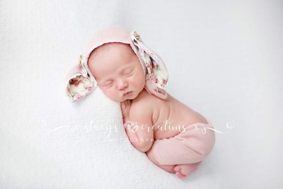 Pink Bunny Bonnet, Knit Shorts, Newborn Photo Prop, Newborn Prop, Mohair Prop, Bunny Hat, Easter Prop