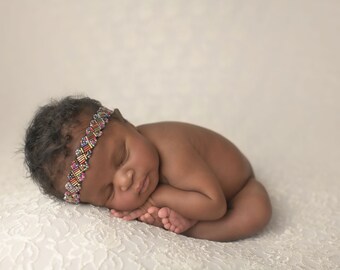 Black Colorful Beaded Headband / Baby Headband / Baby Girl Headband / Newborn Headband / Petite Headband / Black Headband / Baby Gift