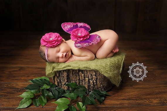 READY TO SHIP, Purple and Hot Pink Butterfly Wing Set, Newborn Wings, Newborn Wing Prop, Baby Wing Prop, Newborn Photo Prop