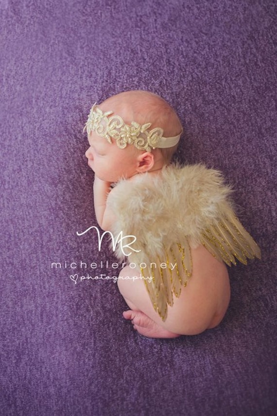 Couture Fairy Baby Gold Glitter Angel Baby Wing and Baby Halo Headband Set Beautiful Newborn Photo Prop Infant Toddler Many Colors available