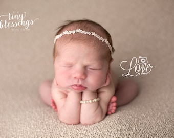 Petite Blush Headband / Baby Headband / Baby Tie Back / Petite Headband / Baby Girl Headband / Newborn Headband / Baptism Headband