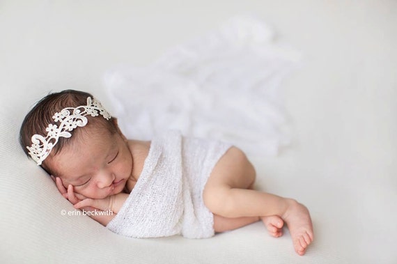 White Lace Headband, Newborn Headband, Newborn Photo Prop, Baptism Headband, Christening Headband, Baby Headband