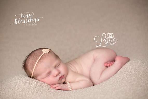 Rhinestone Flower Headband / Peach Headband / Newborn Headband / Baby Headband / Petite Headband / Baby Girl Headband / Simple Headband