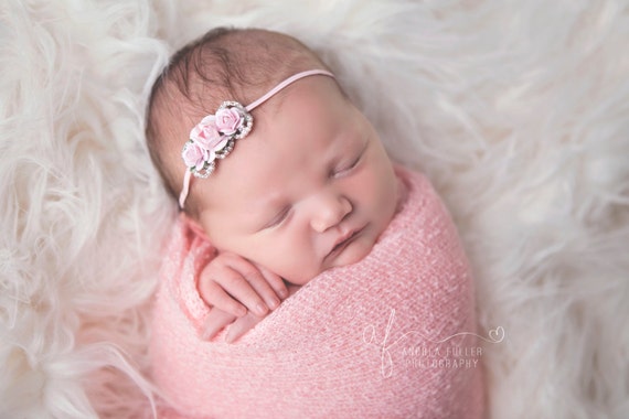 Greyson Pink Flower Rhinestone Headband, Rhinestone Headband, Pink Headband, Baby Headband, Baby Girl Headband, Simple Headband