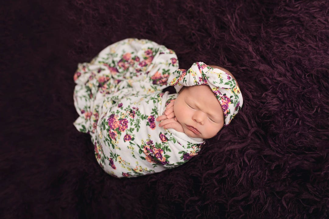 Knit Swaddle Blanket, Knot Headband, Headband Swaddle Set, Lightweight