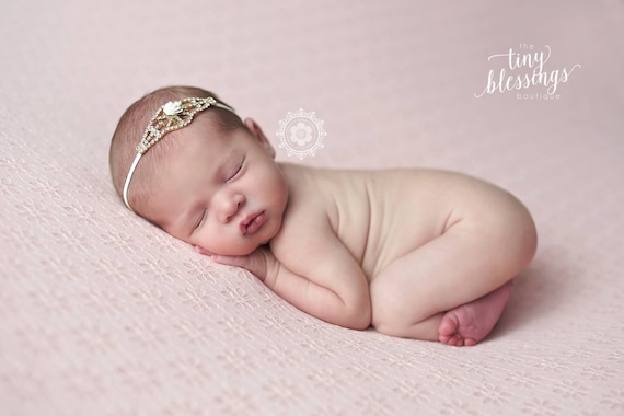 Sweet Melania Stunning Fit for a Queen Newborn Gold and Rhinestone Tie Back Baby Headband Halo Baby Crown Photo Prop