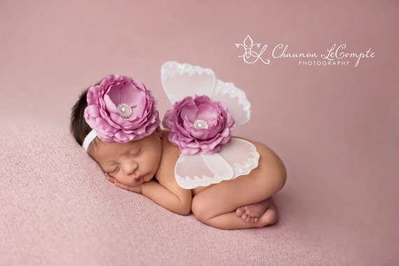 White and Rose Butterfly Wing Set, Newborn Wings, Newborn Wing Prop, Baby Wing Prop, Newborn Photo Prop, Newborn Butterfly Wings