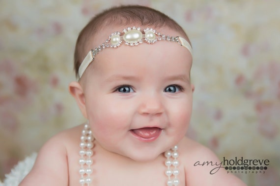 Stunning Fit for a Queen Newborn Pearl Rhinestone Tie Back Baby Headband Halo Baby Crown Photo Prop