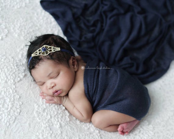 Navy and Gold Rhinestone Headband, Baby Girl Headband, Rhinestone Headband, Newborn Headband, Gold Headband, Navy Headband, Christening Band