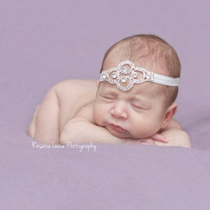 Rhinestone Headband, Baby Girl Headband, Baby Headband, Christening Headband, Baptism Headband, White Headband, Helena