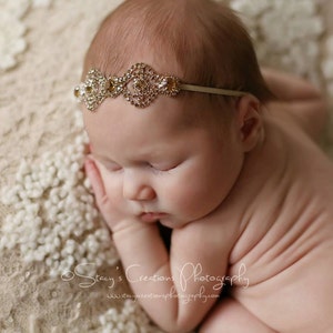 Champagne Rhinestone Headband / Rhinestone Headband / Baby Girl Headband / Crystal Headband / Newborn Photo Prop / Newborn Headband /