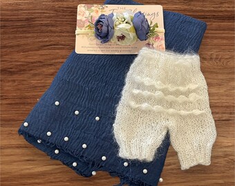 Set di pantaloncini in maglia avorio / Accessorio fotografico / Accessorio fotografico in maglia / Fascia per neonato / Accessorio fotografico per neonato / Pantaloncini in maglia avorio / pantaloni per neonato / RTS