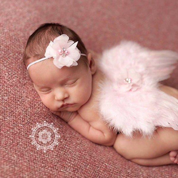 Conjunto de alas de bebé rosa / Conjunto de alas de ángel bebé / Diadema de flores rosas / Alas de ángel / Accesorio fotográfico para recién nacidos / Ala de recién nacido / Traje de ángel para recién nacidos