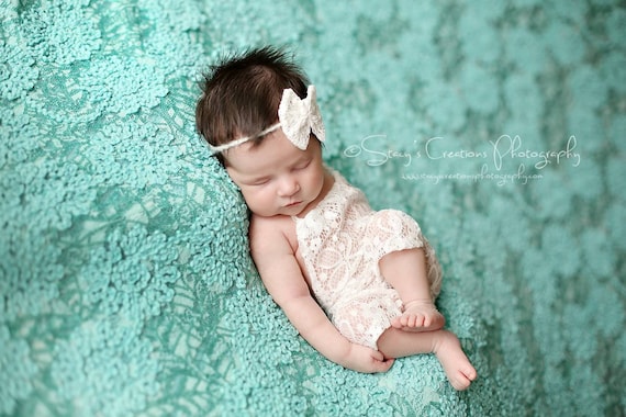 Ivory Lace Romper / Newborn Romper / Newborn Lace Romper / Ivory Lace Newborn Romper / Lace Bow Tie Back / Newborn Photo Prop / RTS