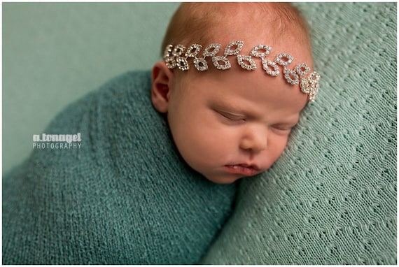 Stunning Fit for a Queen Newborn Rhinestone Leaf Headband Tie Back Baby Headband Halo Baby Crown Photo Prop