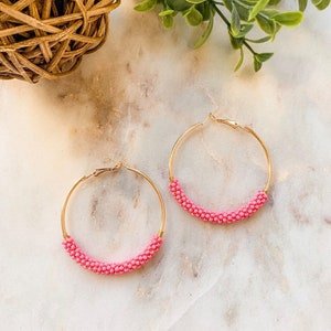 Beaded Hoop Earrings for Women / Statement Earrings / Beaded Earrings / Seed Bead Earrings / Gift for Friend / More Colors Available