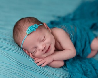 Petite Flower Headband / Turquoise Headband / Newborn Headband / Baby Headband / Petite Headband / Baby Girl Headband / Newborn Prop