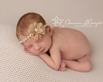 Rhinestone Headband / Baby Girl Headband / Newborn Prop / Newborn / Gold Rhinestone Headband / Newborn Headband / Christening Headband