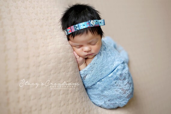 Blue Aztec Simple Bow Headband / Blue Headband / Newborn Headband / Baby Headband / Petite Headband / Baby Girl Headband / Newborn Prop