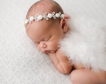 White Baby Wing Set / Baby Angel Wing Set / Rhinestone Headband / Angel Wings / Newborn Photo Prop / Newborn Wing / Newborn Angel Costume