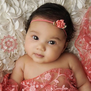Petite Coral Flower Headband and Lace Wrap Stunning Fit for a Queen Newborn Baby Headband Baby Crown Photo Prop